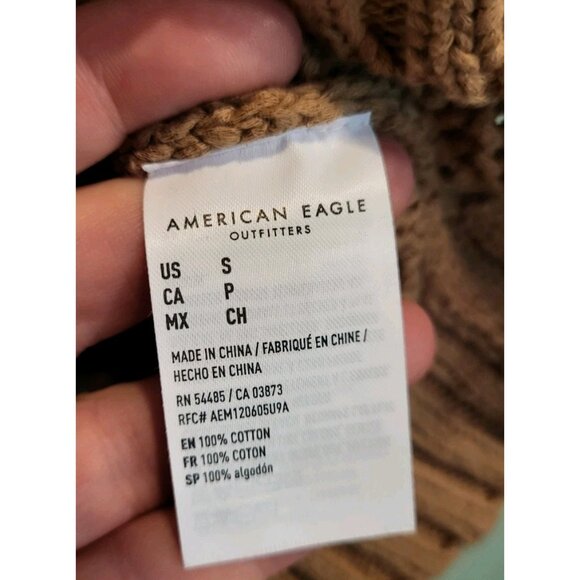 Tan Cableknit V Neck Sweater Vest Preppy Academia American Eagle Sz S - Picture 5 of 6